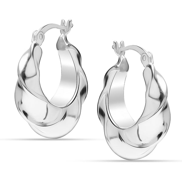 925 Sterling Silver Chunky Round Spiral Twist Texture Click-Top Hoop Earrings for Women