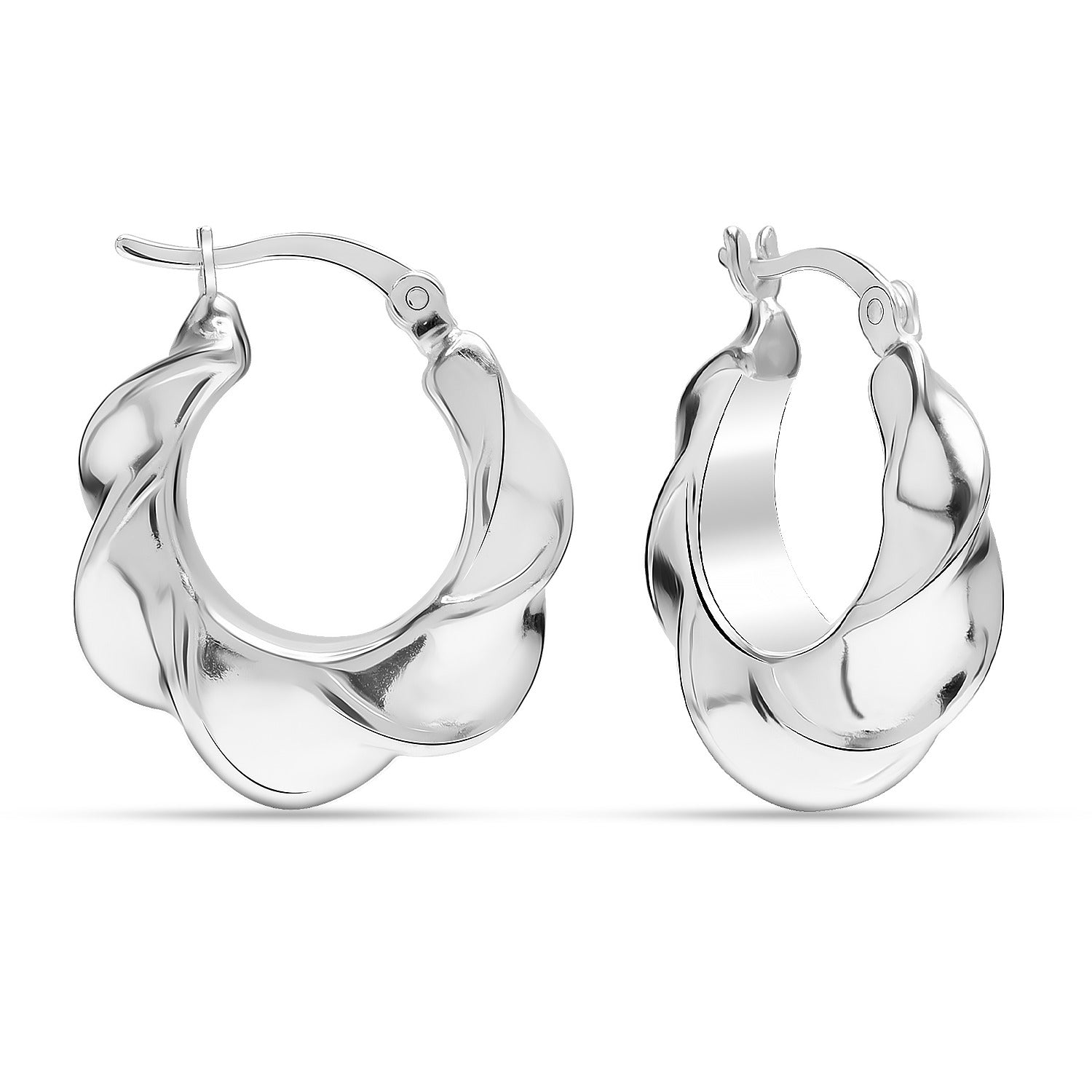 925 Sterling Silver Chunky Round Spiral Twist Texture Click-Top Hoop Earrings for Women