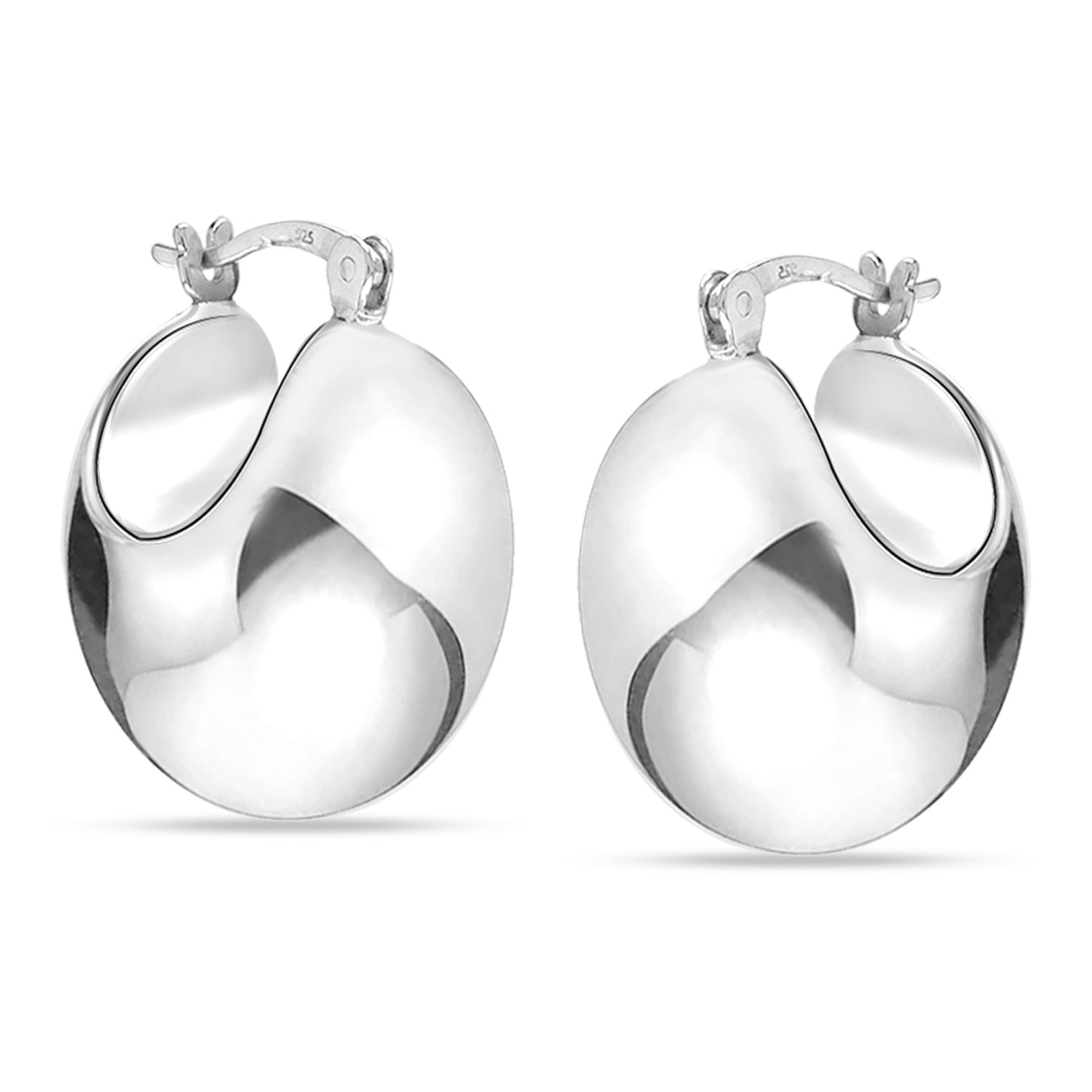 925 Sterling Silver Handmade Vintage Design Puffy Plain Chunky Click-Top Hoop Earrings for Women