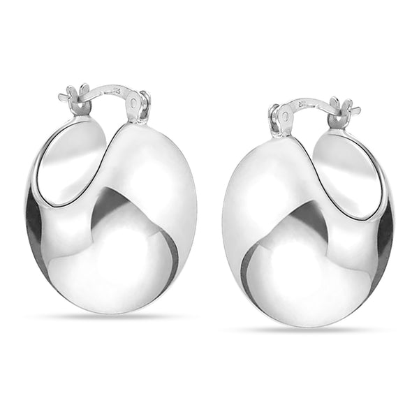 925 Sterling Silver Handmade Vintage Design Puffy Plain Chunky Click-Top Hoop Earrings for Women