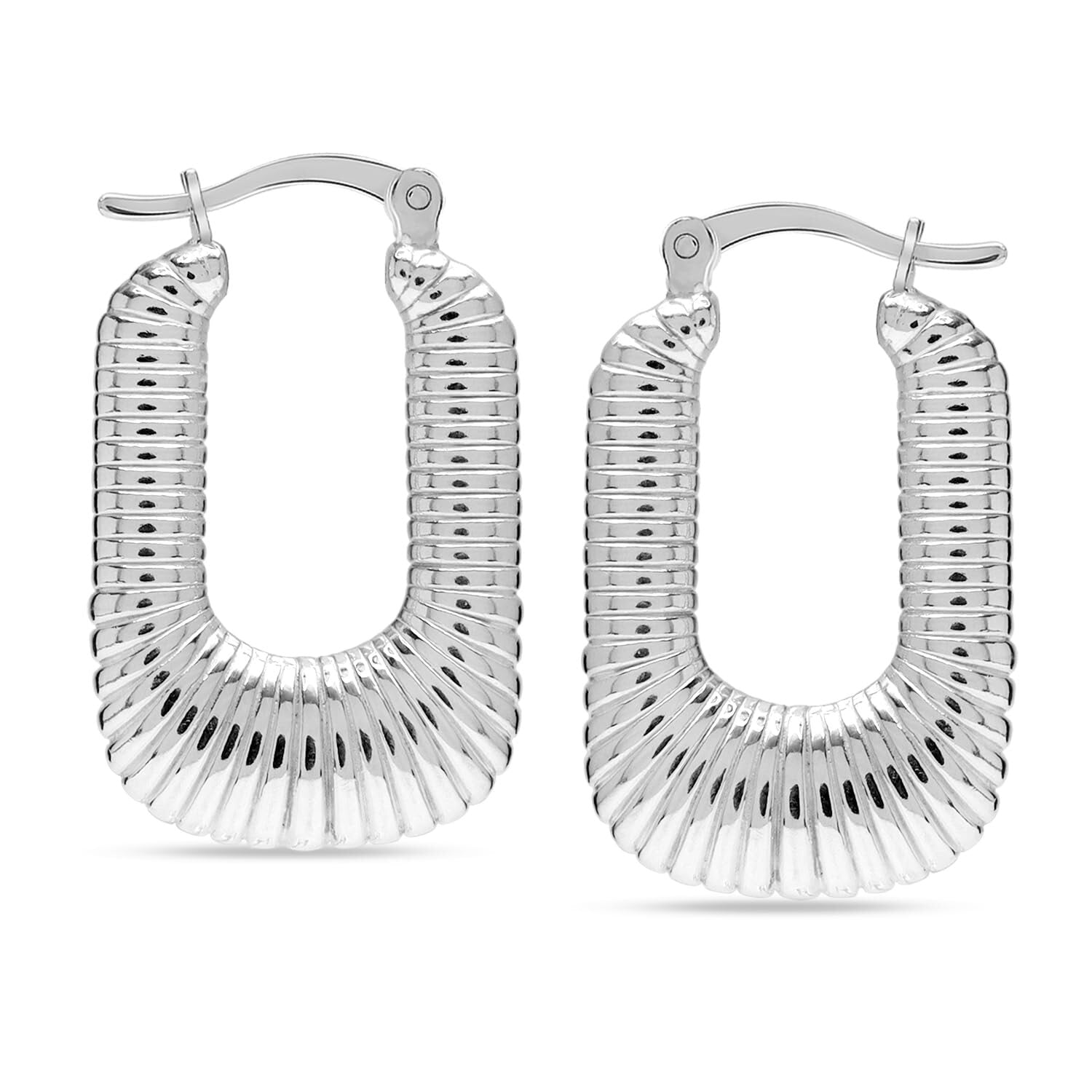 925 Steling Silver Medium Classic Chunky Shrimp Textured U-shaped  Hoop Earrings for Women