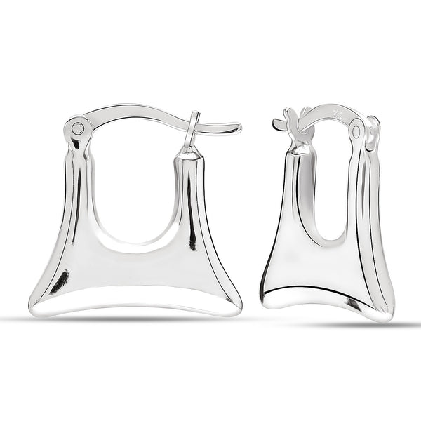 925 Sterling Silver Geometric Bag Rectangle Shape Click-Top Hoop Earrings for Women