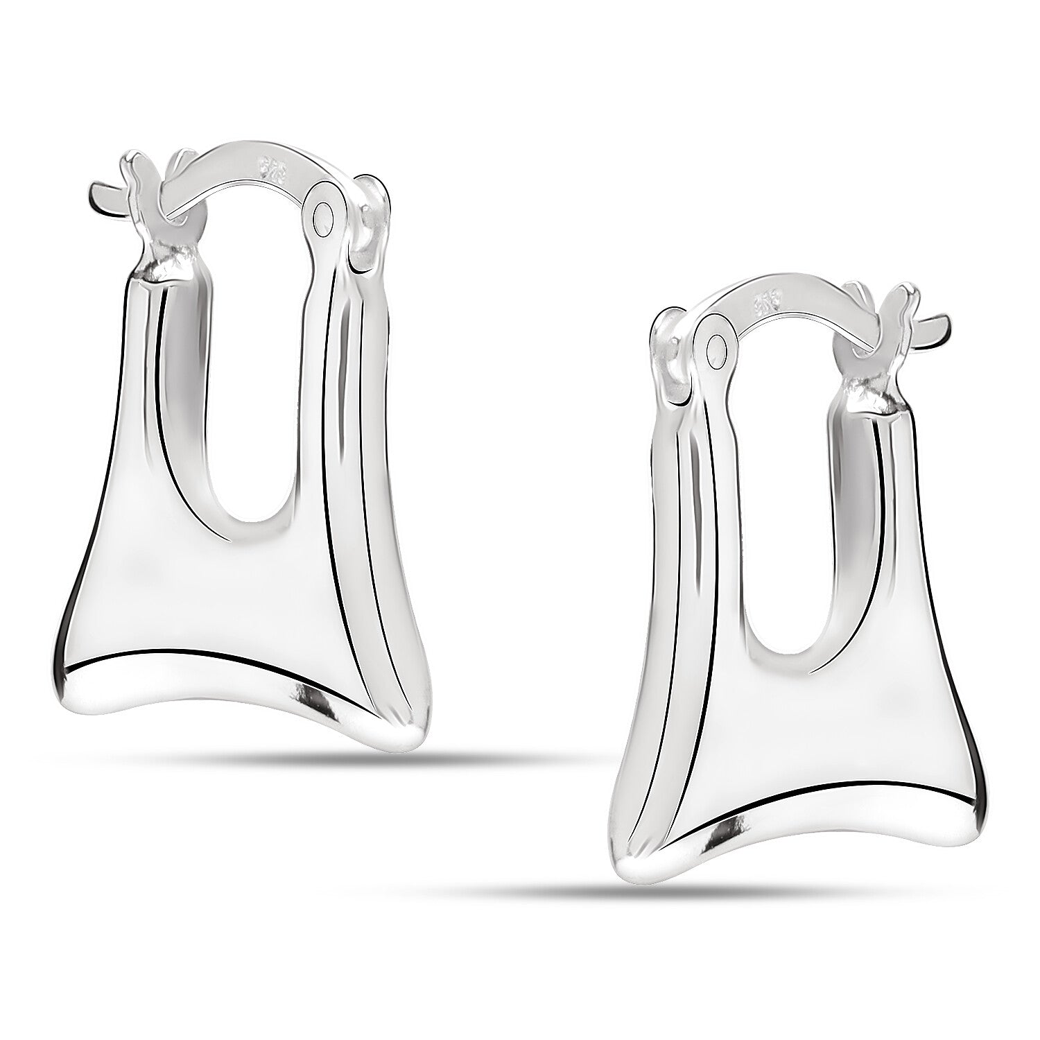 925 Sterling Silver Geometric Bag Rectangle Shape Click-Top Hoop Earrings for Women