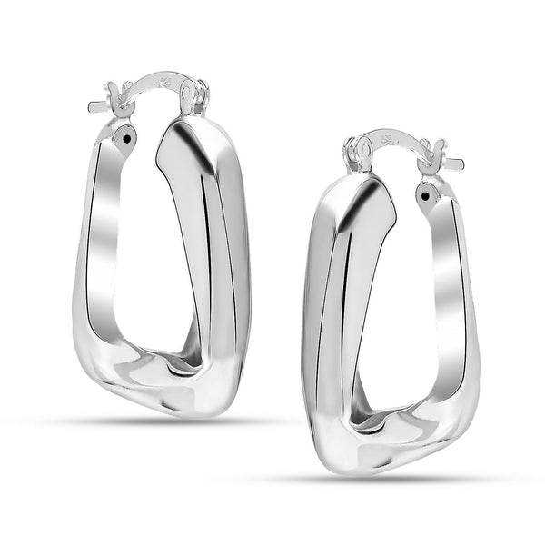 925 Sterling Silver High Polished Twisted Chunky Triangle Hoop Earring for Women