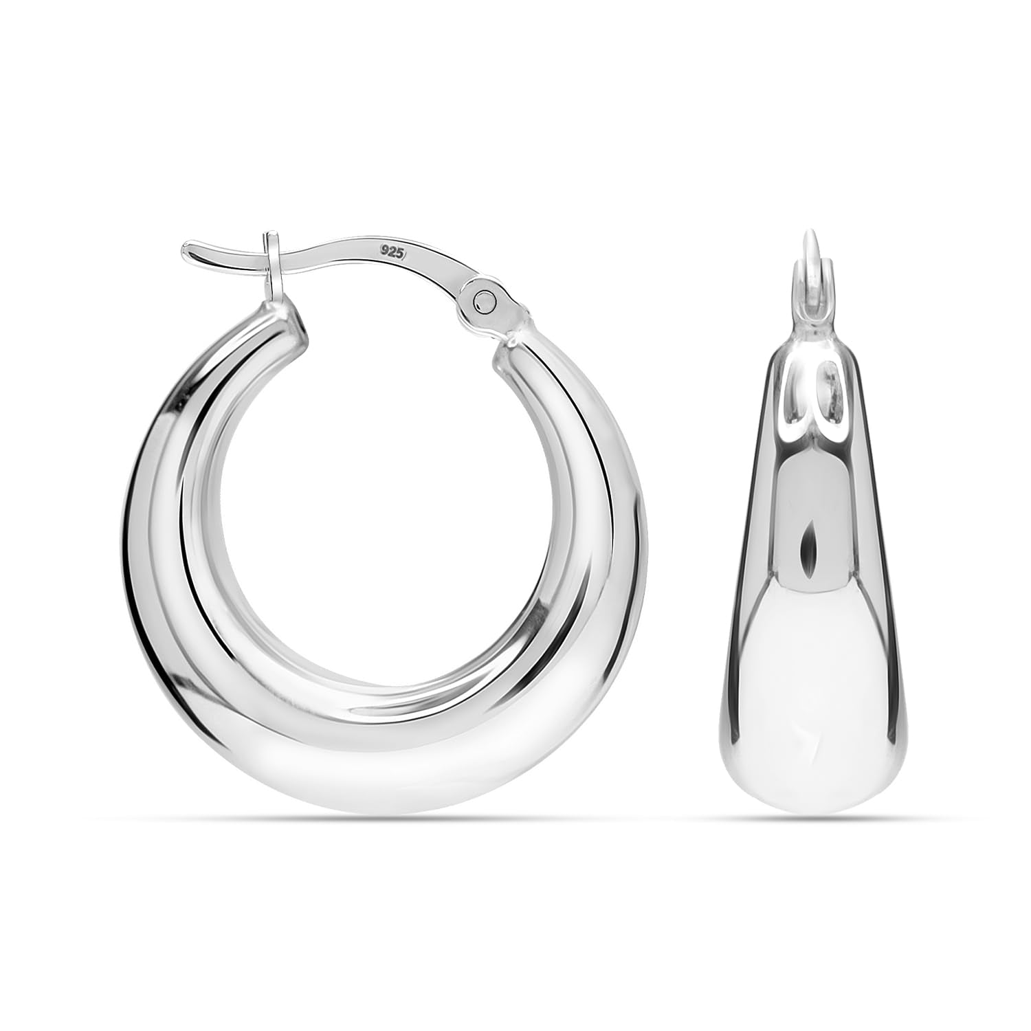 925 Steling Silver Round Chunky Click-Top Hoop Earrings for Women