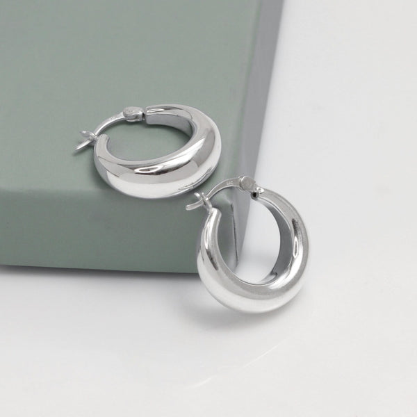 925 Steling Silver Round Chunky Click-Top Hoop Earrings for Women