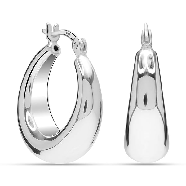 925 Steling Silver Round Chunky Click-Top Hoop Earrings for Women