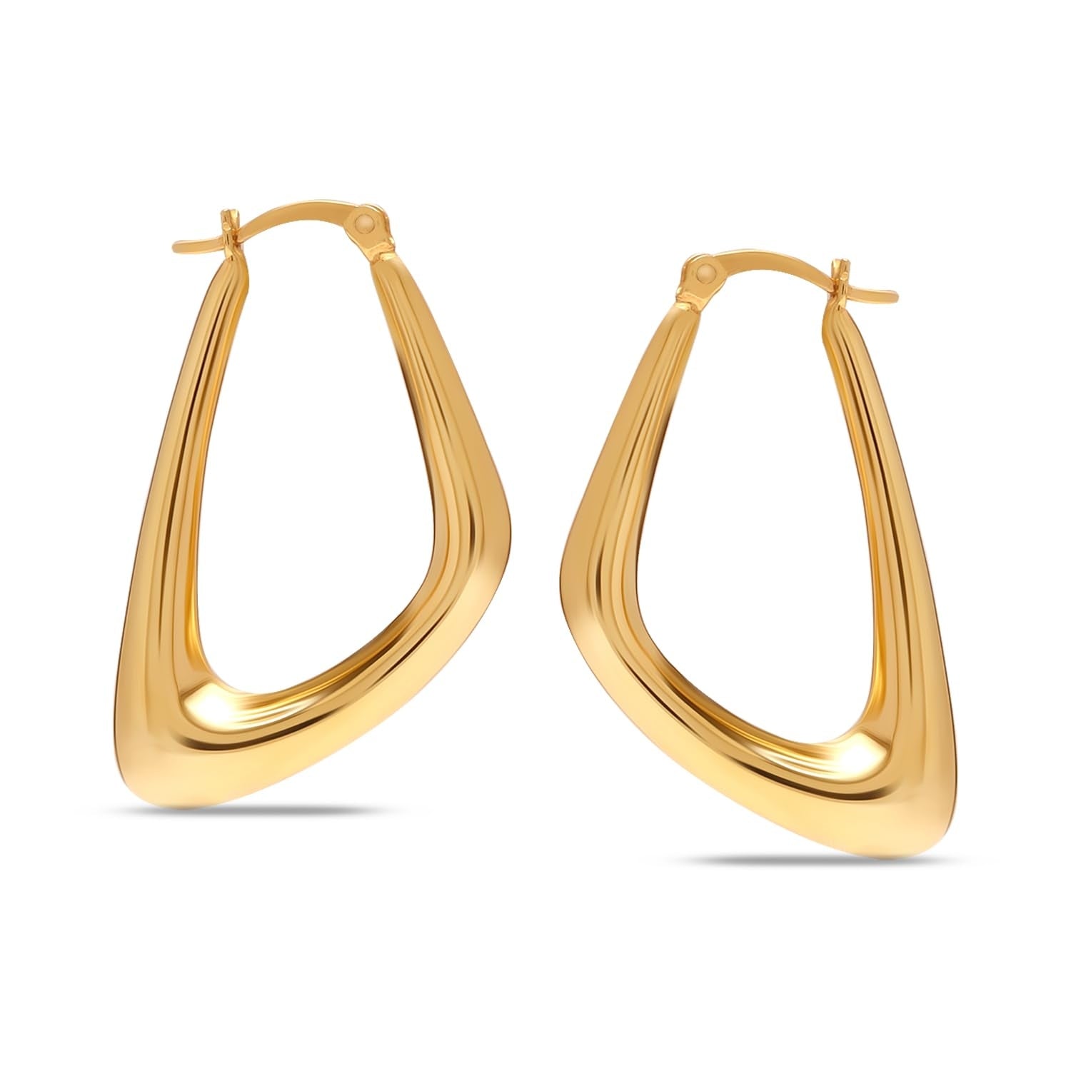 925 Sterling Silver 14K Gold-Plated Twisted Chunky Triangle Hoop Earring for Women