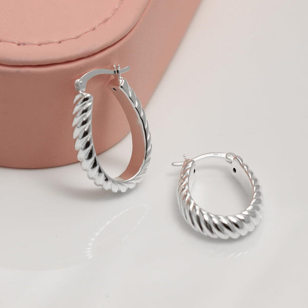 925 Sterling Silver Classic Striped Patterned Oval Shape Click-Top Hoop Earrings for Women