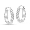 925 Sterling Silver Classic Striped Patterned Oval Shape Click-Top Hoop Earrings for Women