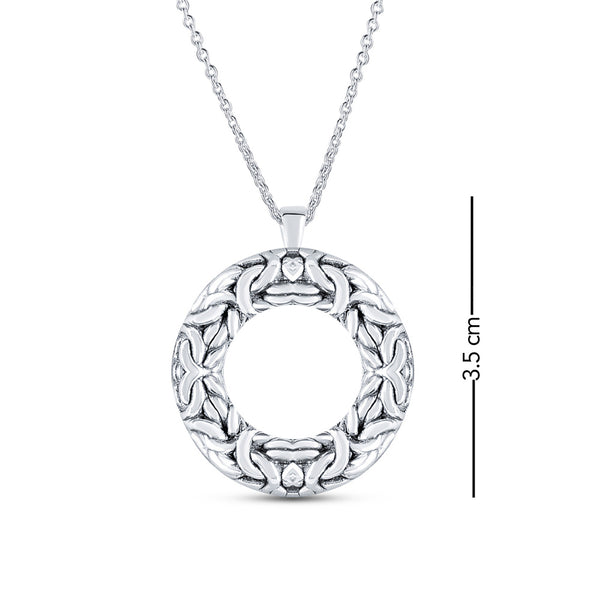 925 Sterling Silver Jewelry Byzantine Open-Space Circle Pendant with Cable Chain for Women 35 MM