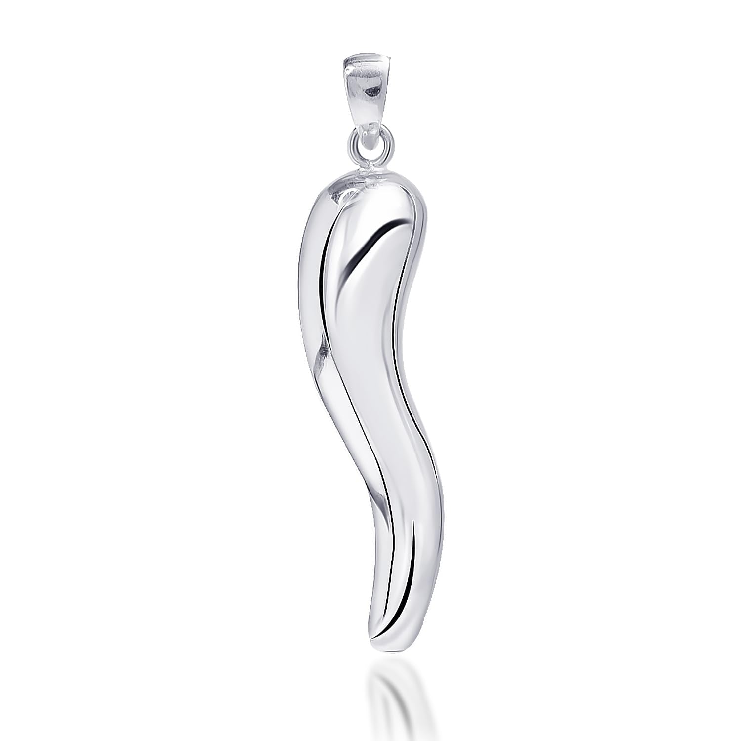 925 Sterling Silver Stunning Shine Italian Horn Shape Pendant Necklace for Women