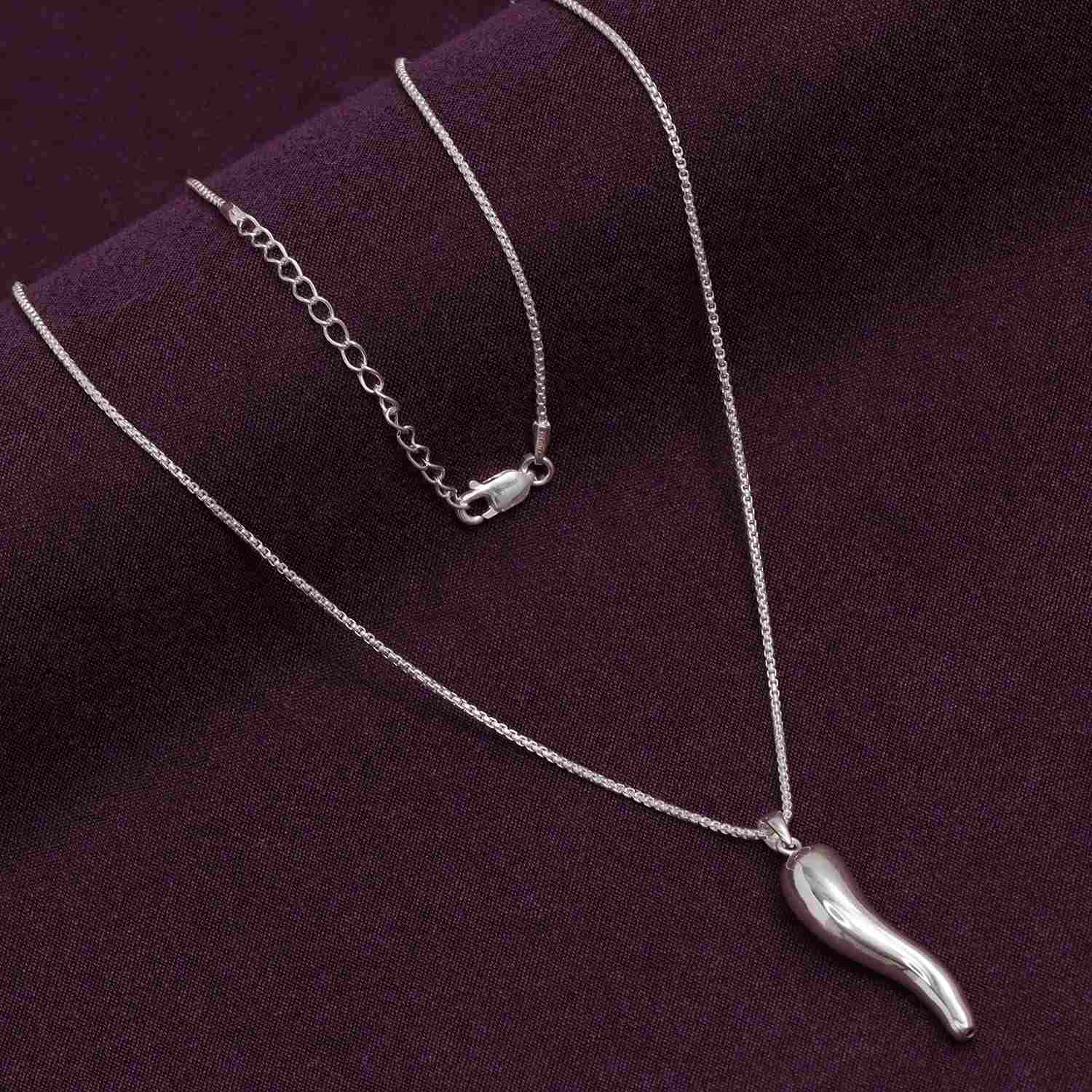 925 Sterling Silver Stunning Shine Italian Horn Shape Pendant Necklace for Women