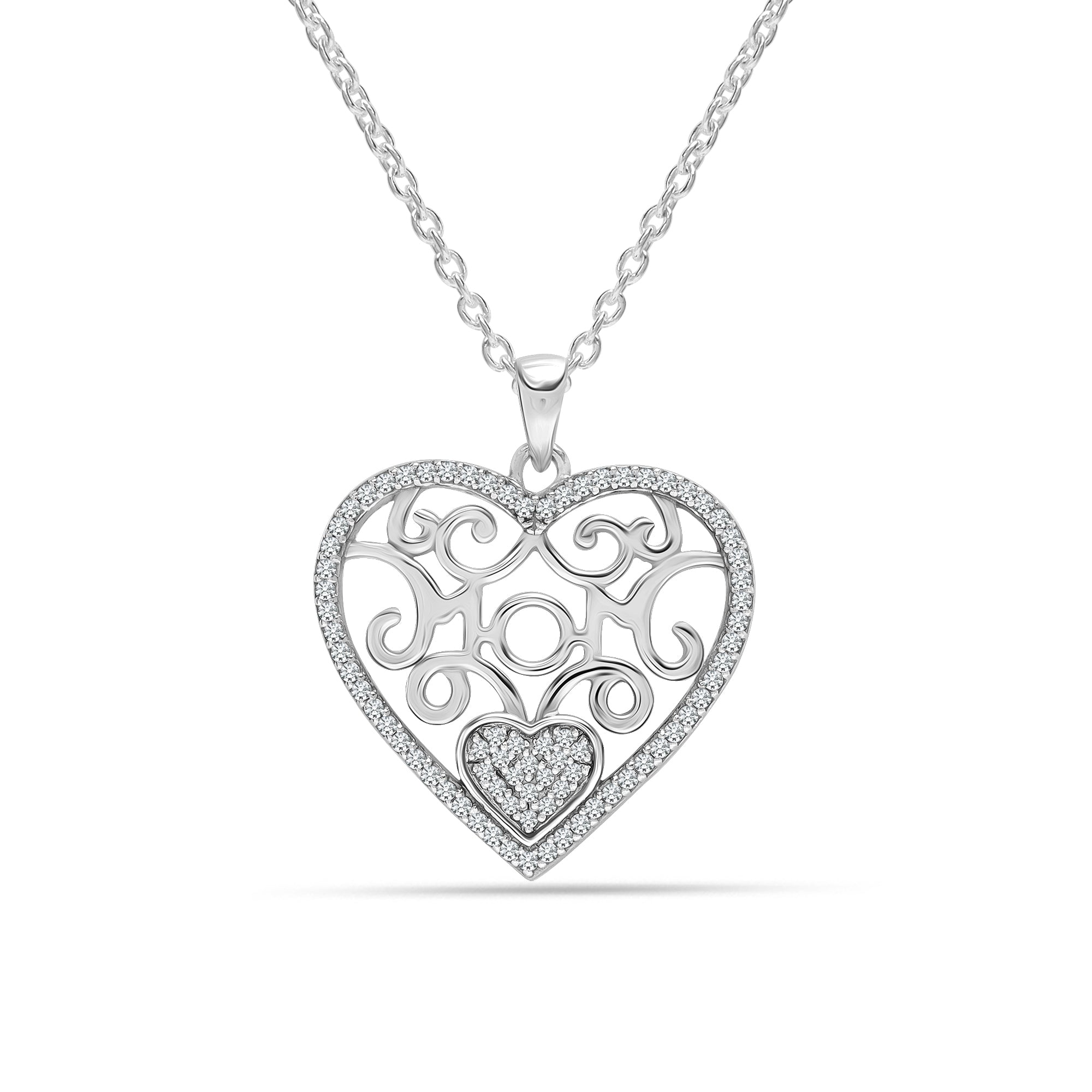 925 Sterling Silver Filigree Heart Pendant Necklace for Women Teen