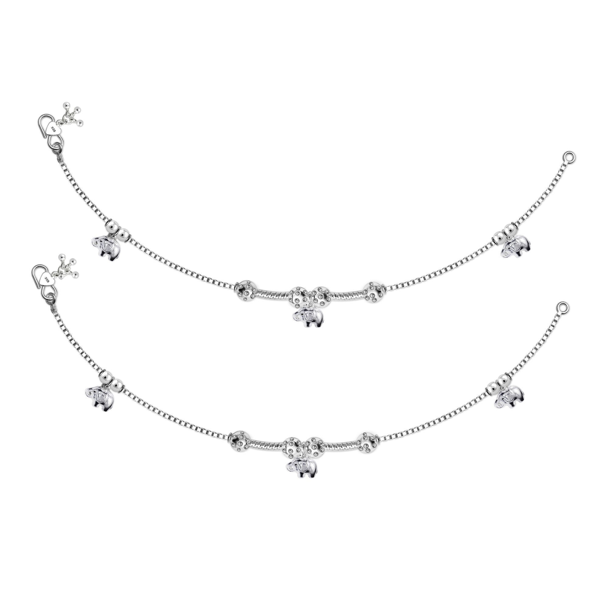 925 Sterling Silver Floral Bead Design Anklets for Women